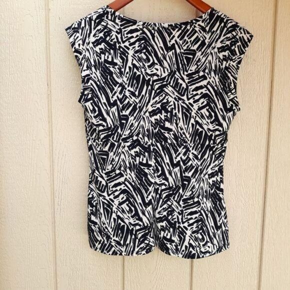 Vintage BCBG Paris Top Stretch Plunging V Sleeveless Abstract Geometric Y2K Sz L - Picture 2 of 8
